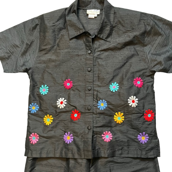 Vintage Casey Coleman 100% Silk Embroidered Detail Pantsuit, Sz M - Picture 2 of 12